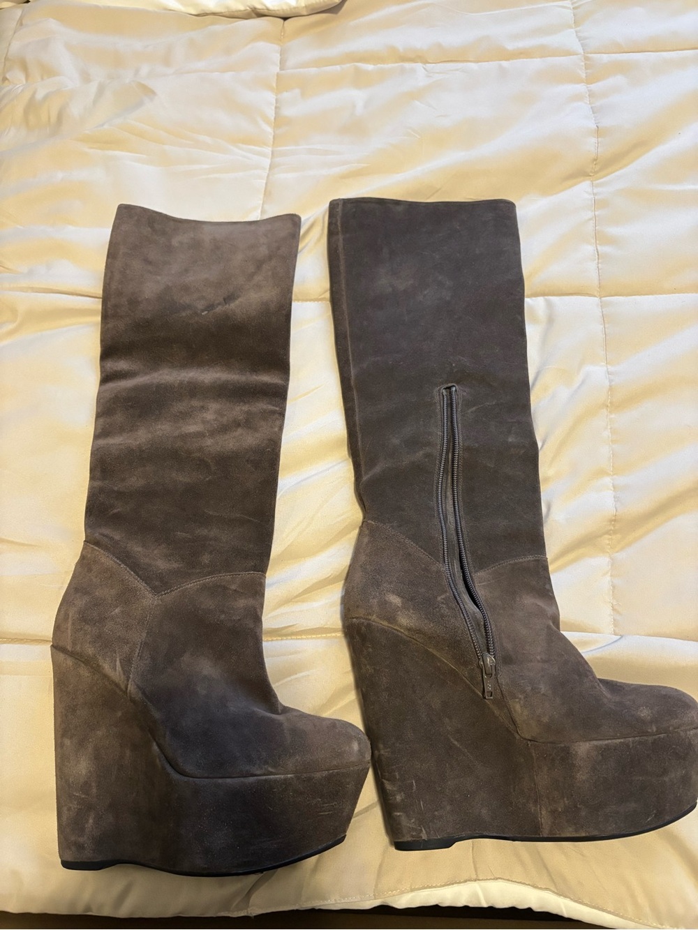 Stuart Weitzman Brown Suede High Wedge Mid-Calf Boots
